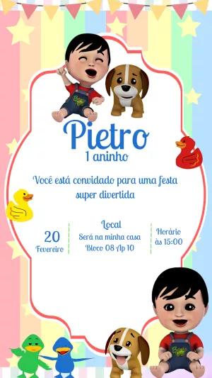 Convite de Aniversário Bento e Totó Sentadinhos para Editar