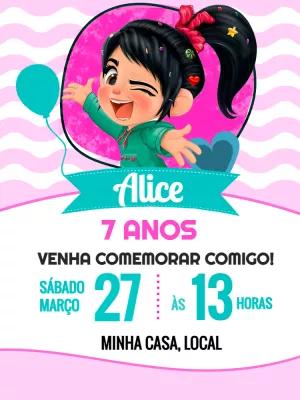 Convite Aniversário Vanellope Detona Ralph para Editar Online