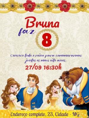 Convite Aniversário A Bela e a Fera com Personagens para Editar