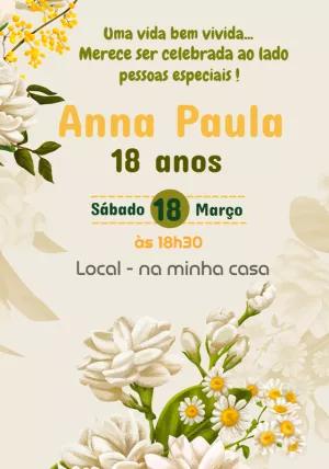 Convite de Aniversário Floral com Margaridas para Editar Online