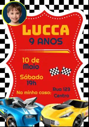 Convite de Aniversário Carros de Corrida com Foto para Editar