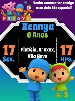 Convite de Aniversário Pocoyo para Editar e Imprimir