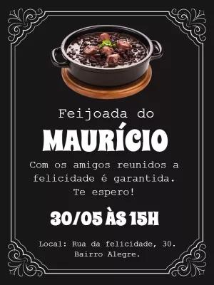Convite de Aniversário Tema Feijoada para Editar Online