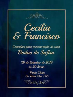 Convite de Bodas de Safira Elegante para Editar e Imprimir