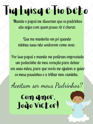 Convite Padrinhos de Batismo Anjinho para Editar Online