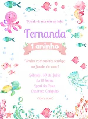 Convite Aniversário Fundo do Mar com Animais para Editar Online