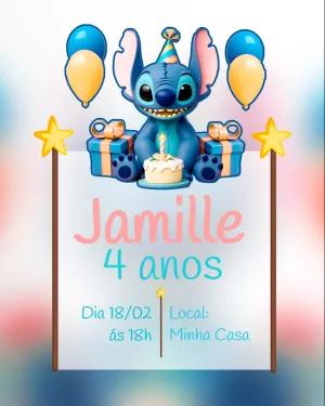 Convite de Aniversário Stitch para Editar Online