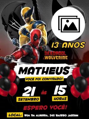 Convite Aniversário Deadpool e Wolverine com Foto para Editar