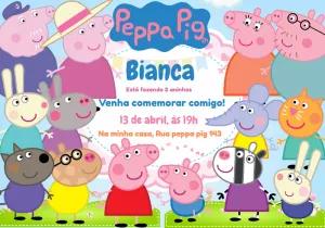 Convite Aniversário Peppa Pig com a Turma para Editar Online