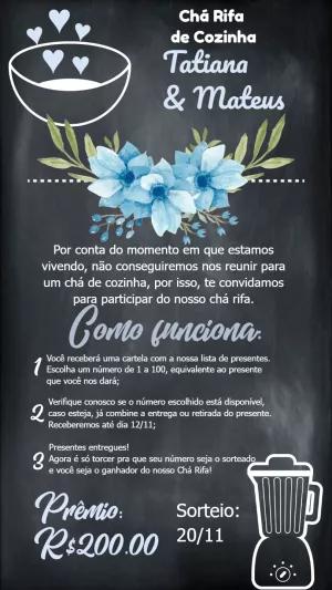 Convite Chá Rifa de Cozinha Floral Quadro Negro para Editar Online