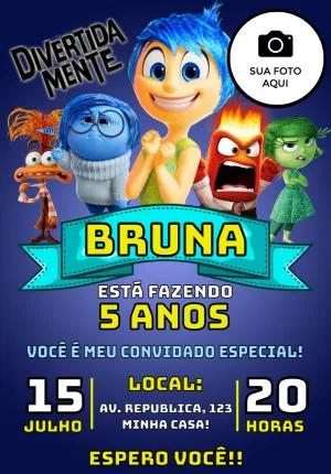 Convite Aniversário Divertida Mente com Foto para Editar Online