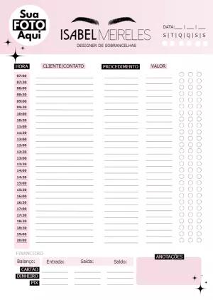 Agenda Diária para Designer de Sobrancelhas Editável Online