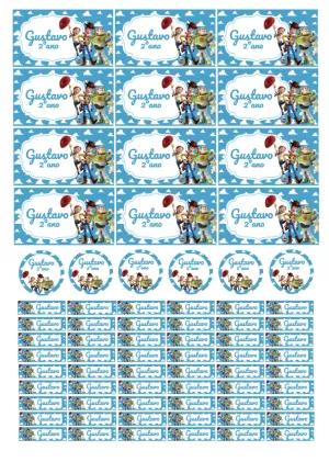Etiqueta Escolar Toy Story com Personagens para Editar Online