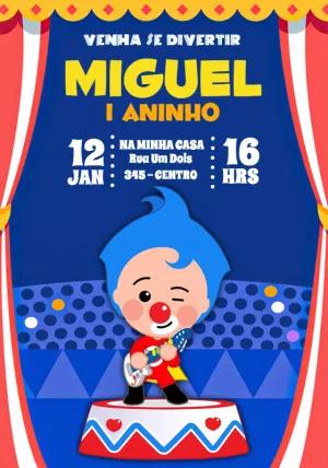 Convite Aniversário Plim Plim Circo para Editar Online