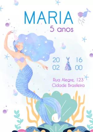 Convite de Aniversário Sereia Editável Online para Imprimir