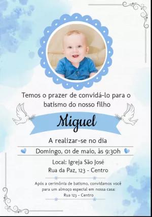 Convite de Batizado Menino com Foto para Editar Online