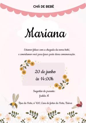 Convite Chá de Bebê Floral com Abelhinha para Editar Online