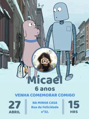 Convite Aniversário Meu Amigo Robô com Foto para Editar Online