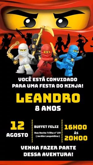 Convite de Aniversário Ninjago com Ninjas para Editar Online