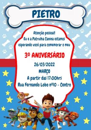 Convite Aniversário Patrulha Canina para Editar Online