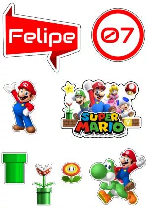 Topo de Bolo Super Mario Editável: Personagens para Imprimir