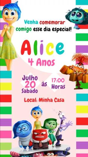 Convite Aniversário Divertidamente com Personagens para Editar