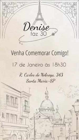 Convite de Aniversário Tema Paris para Editar e Imprimir
