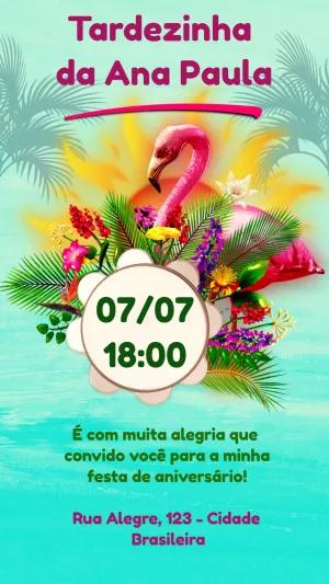 Convite de Aniversário Tardezinha com Flamingo para Editar Online