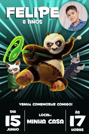 Convite de Aniversário Kung Fu Panda com Foto para Editar
