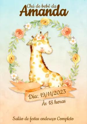 Convite Chá de Bebê Girafinha Aquarela para Editar Online