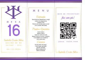 Cardápio de Mesa Formatura com QR Code Pix para Editar