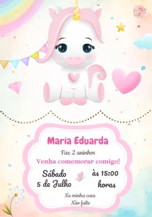 Convite de Aniversário Unicórnio Fofo para Editar Online