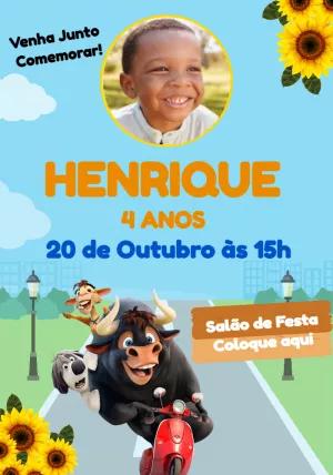 Convite Aniversário Touro Ferdinando com Foto para Editar