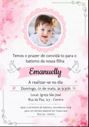 Convite de Batizado Menina com Foto para Editar Online