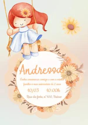 Convite Aniversário Jardim com Boneca no Balanço para Editar