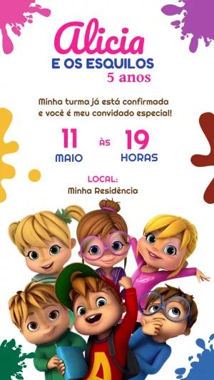 Convite Aniversário Alvin e os Esquilos para Editar Online