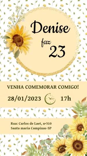 Convite de Aniversário Girassol para Editar Online