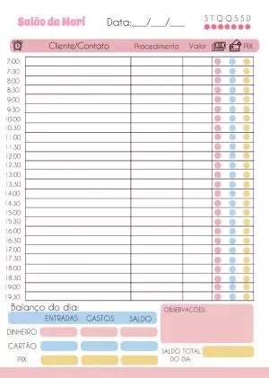 Folha de Agendamento Salão de Beleza Editável para Imprimir