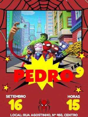 Convite Aniversário Homem-Aranha e Amigos para Editar Online