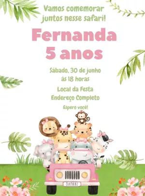 Convite de Aniversário Safari Rosa para Editar Online