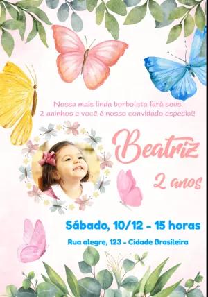 Convite Aniversário Jardim das Borboletas com Foto para Editar