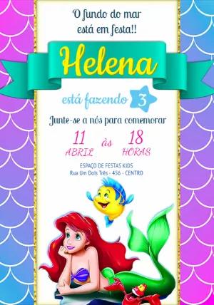 Convite de Aniversário A Pequena Sereia para Editar Online