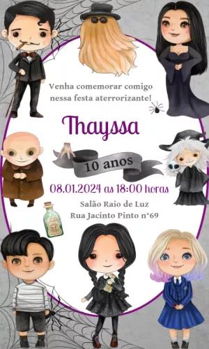 Convite Aniversário Wandinha Família Addams para Editar