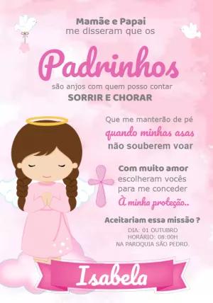 Convite de Batismo Menina Anjinha para Editar Online