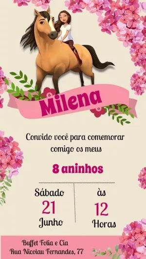 Convite de Aniversário Spirit Corcel Indomável Floral para Editar