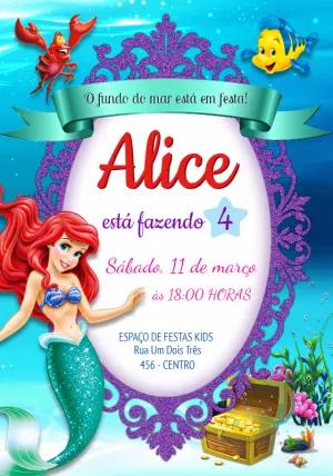Convite Aniversário Ariel A Pequena Sereia para Editar Online