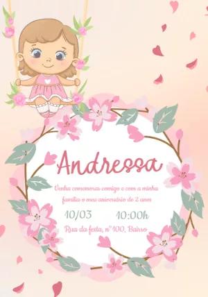 Convite Aniversário Jardim Encantado Menina no Balanço para Editar