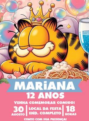Convite de Aniversário Garfield para Editar e Imprimir