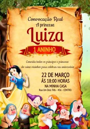 Convite Aniversário Branca de Neve e os Sete Anões para Editar