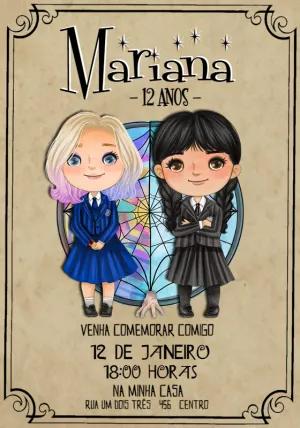 Convite de Aniversário Wandinha e Enid para Editar Online
